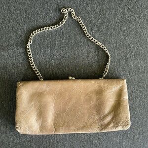HOBO clutch with metal chain strap gray antique leather bag